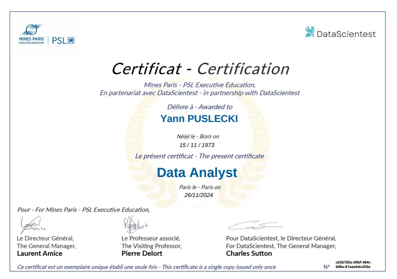Certification Data Analyse
